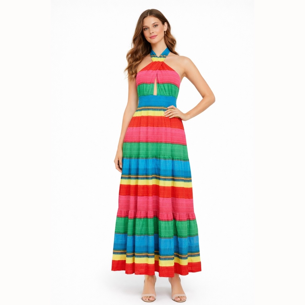 Alice + Olivia - Lyndon Striped Halter Maxi Dress